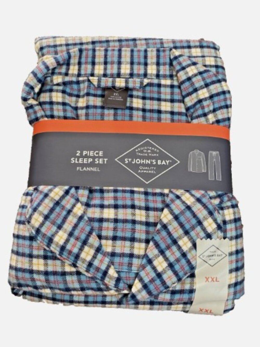 Men's ST. JOHN'S BAY  100% Cotton Flannel Drawstring Pajamas Lt Blue Plaid XXL